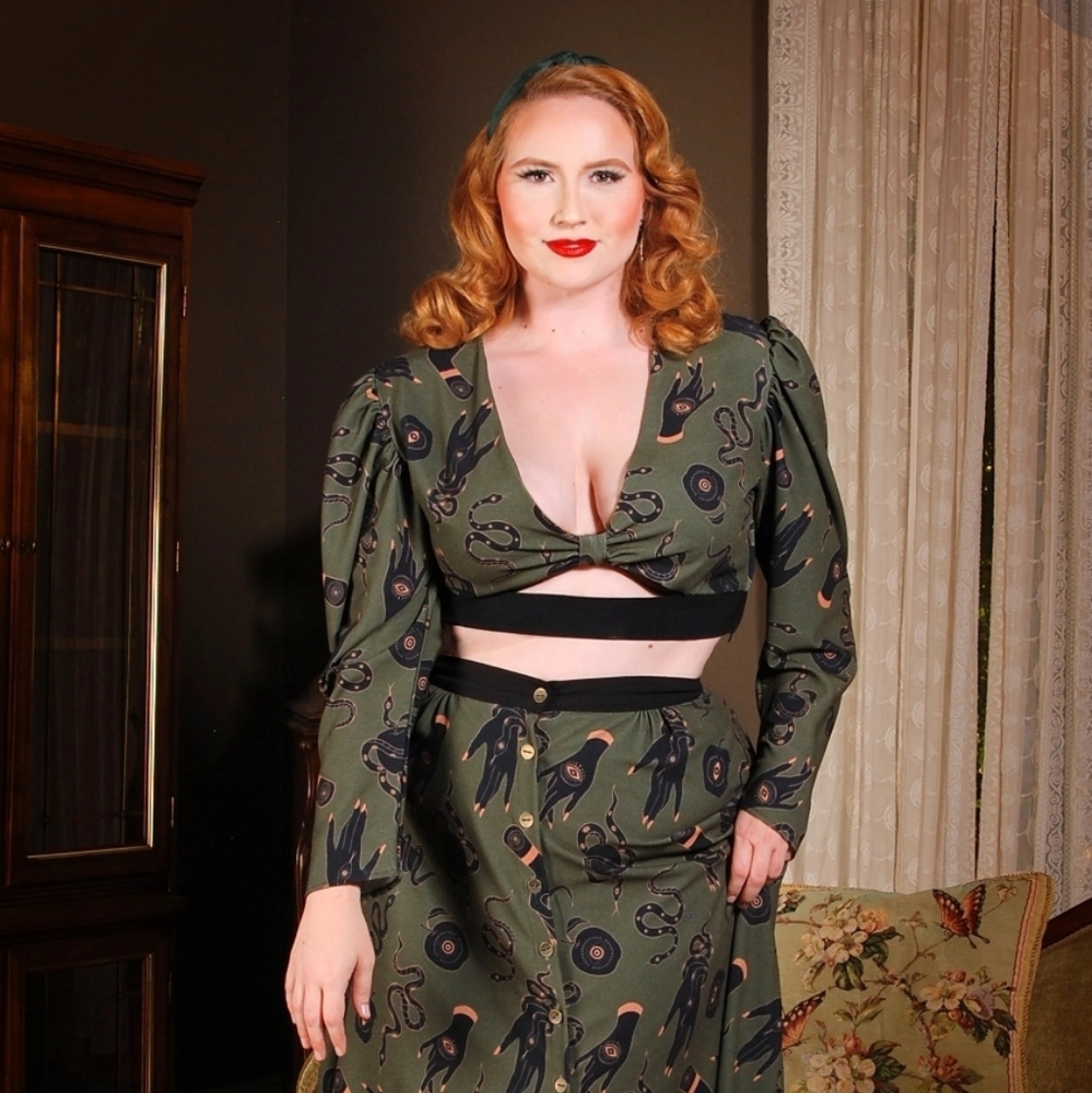 LUNA CROP TOP IN GARDEN OF EDEN SNAKE PRINT LAURA BYRNES & HOPE MORRISON